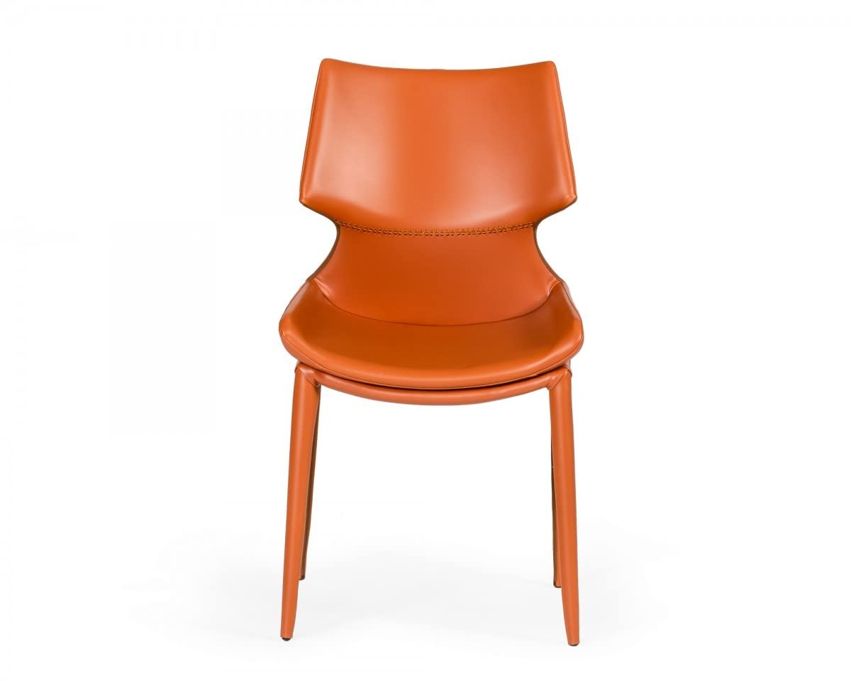 HomeRoots Eco-Leather, Metal, Plywood Set of Two Cognac Faux Leather Wrapped Dining Chairs