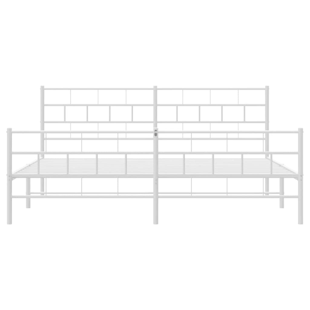 vidaXL 12-Inch White Metal King Bed Frame with Headboard & Footboard, Heavy-Duty Slats Support with Under-Bed Storage for Modern Bedroom, No Box Spring Needed & Easy Assembly, No Mattress