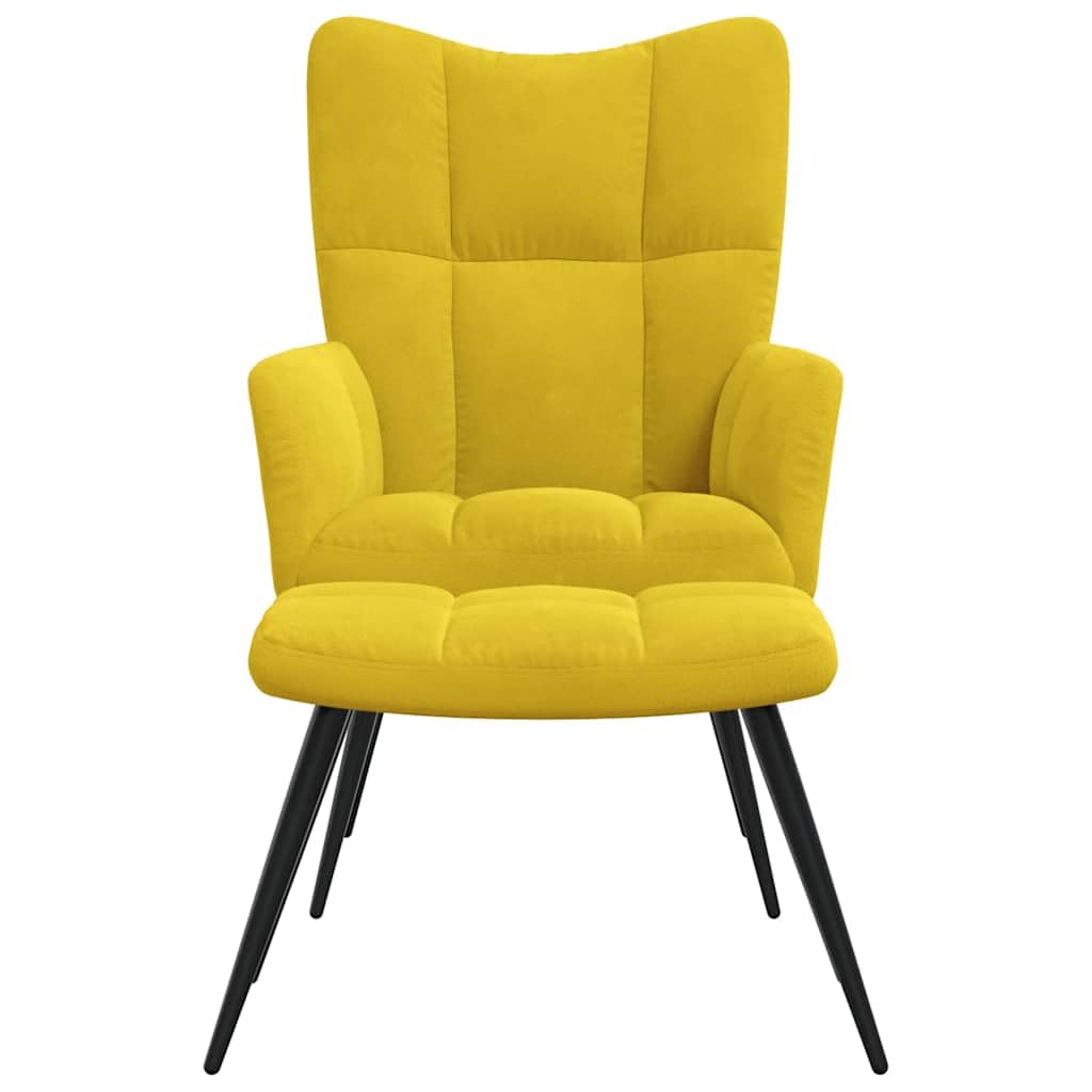 vidaXL Modern Relaxing Chair with Stool – Mustard Yellow Velvet Upholstery, Steel Frame, Thickly Padded for Optimal Comfort, Perfect for Living Room, Office or Lounge Area