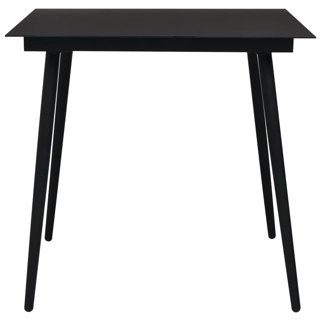 vidaXL Powder-Coated Steel and Glass Patio Dining Table in Black, Weather-Resistant with Significant Durability – Ideal for Garden, Patio, Dining Room.
