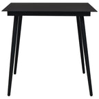 vidaXL Powder-Coated Steel and Glass Patio Dining Table in Black, Weather-Resistant with Significant Durability – Ideal for Garden, Patio, Dining Room.