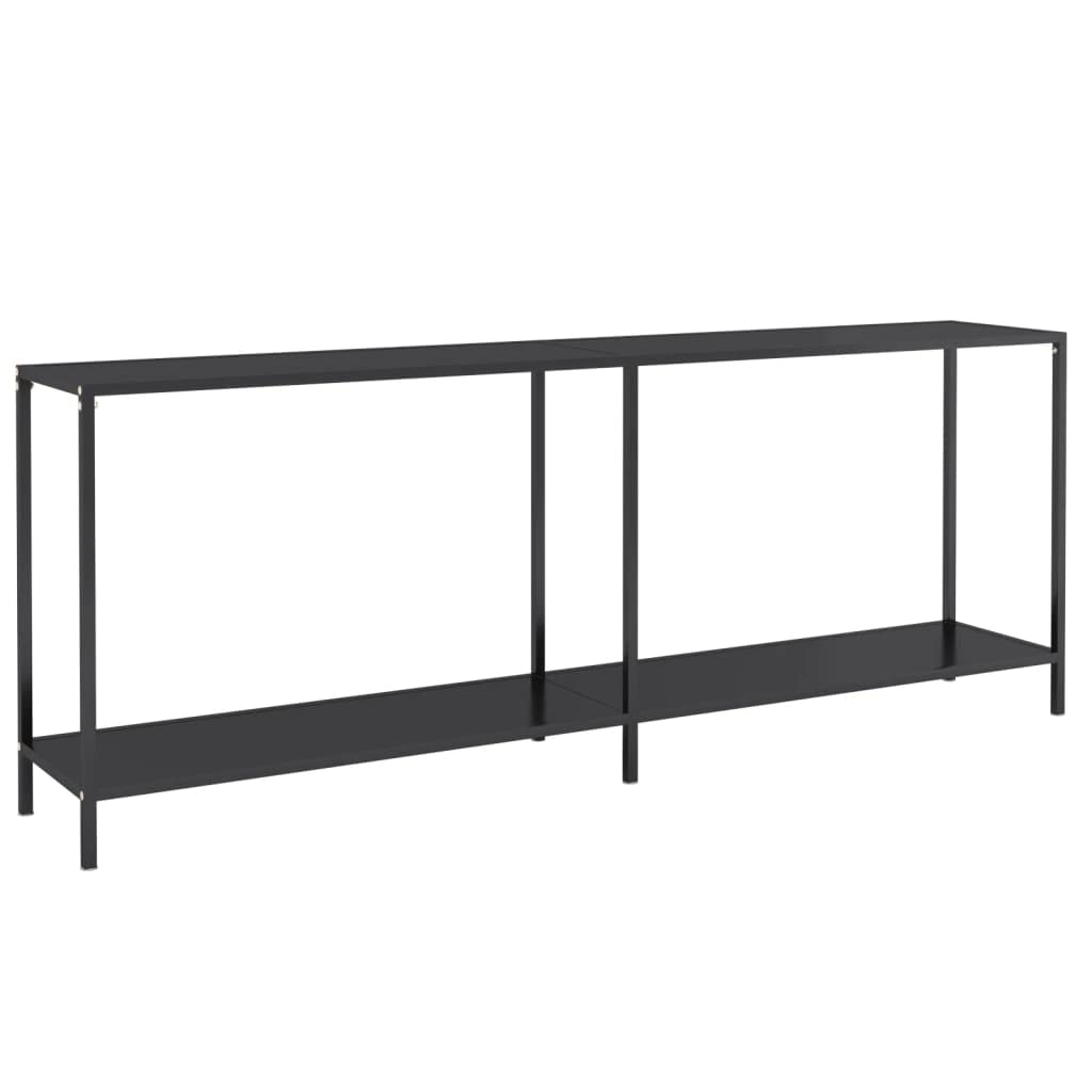 vidaXL Sleek Black Console Table – Modern Tempered Glass and Powder Coated Steel Side Table for Living Room, Office or Lounge with Extra Shelf
