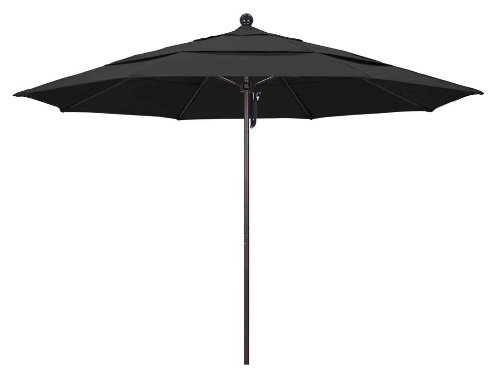 California Umbrella 11' Round Aluminum/Fiberglass Umbrella, Pulley Lift, Bronze Pole, Pacifica Black Fabric
