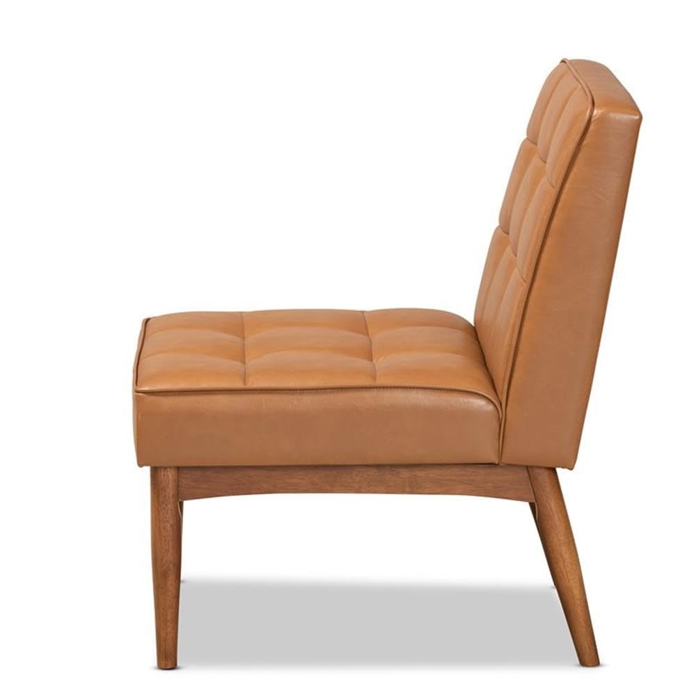 Baxton Studio Sanford Mid-Century Modern Tan Faux Leather Upholstered and Walnut Brown Finished Wood Dining Chair