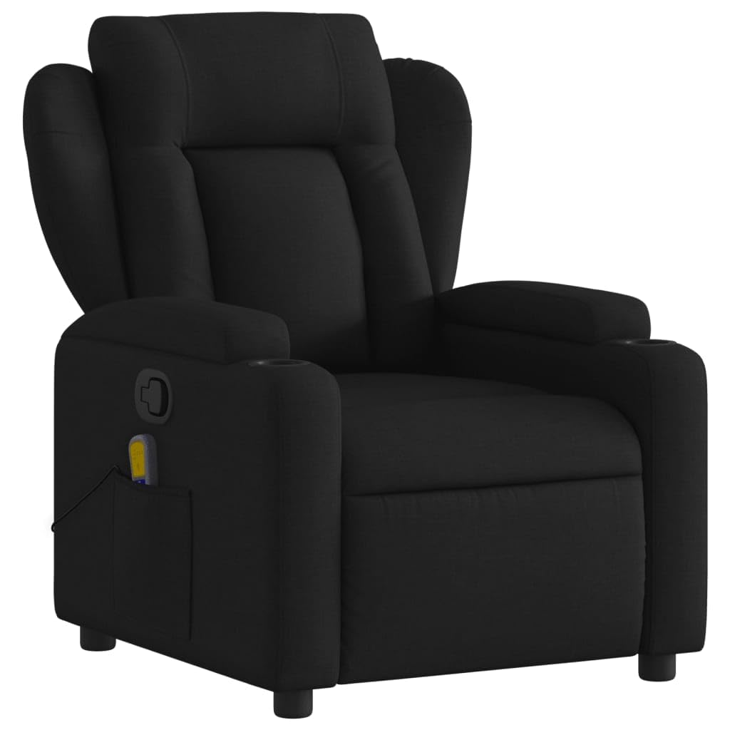 vidaXL Black Fabric Massage Recliner Chair - Manual Adjustment, 6-Point Vibration, Cup Holders, and Side Pocket - Living Room, Lounge, Home Office Seating