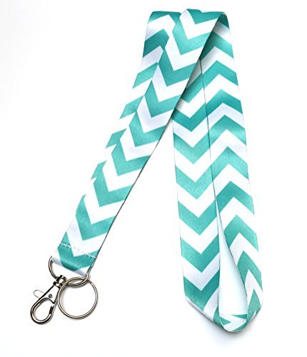 Wigspedia Chevron Neck Lanyards Keychain For Key/Id Holder (Navy Dark Blue/White Chevron)  (Turquoise Teal/White Chevron)