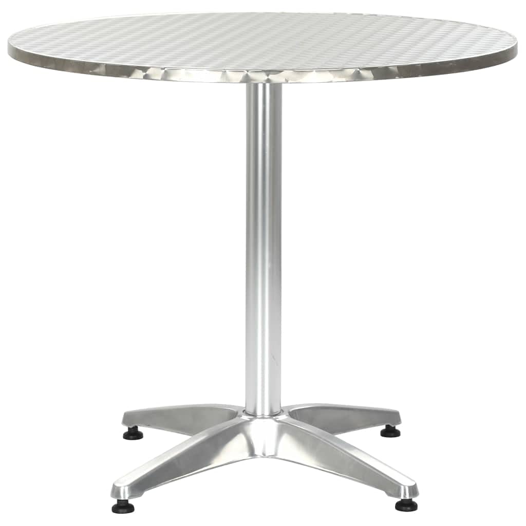 vidaXL Modern Round Patio Table - Silver Outdoor Table with Aluminum Frame and MDF Board with Stainless Steel Cover - 31.5"x27.6" - Ideal for Garden, Balcony or Patio
