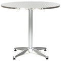 vidaXL Modern Round Patio Table - Silver Outdoor Table with Aluminum Frame and MDF Board with Stainless Steel Cover - 31.5"x27.6" - Ideal for Garden, Balcony or Patio
