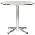vidaXL Modern Round Patio Table - Silver Outdoor Table with Aluminum Frame and MDF Board with Stainless Steel Cover - 31.5"x27.6" - Ideal for Garden, Balcony or Patio
