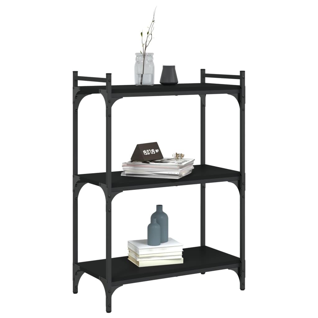 vidaXL 3-Tier Bookcase in Industrial Style- Engineered Wood and Metal Black Bookshelf with Adjustable Feet- Book Organizer for Home/Office