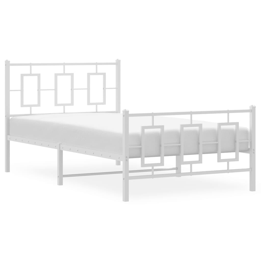 vidaXL White Metal Bed Frame with Headboard/Footboard - 39.4x78.7 Single Bed for Bedroom Decor, Durable Steel Construction, Under Bed Storage