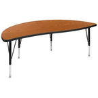 Flash Furniture 2 Piece 60" Circle Wave Collaborative Oak Thermal Laminate Activity Table Set - Height Adjustable Short Legs