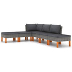 vidaXL 6 Piece Patio Lounge Set with Cushions - Weather-Resistant Poly Rattan & Sturdy Eucalyptus Wood - Gray & Anthracite - Modern Farmhouse Style - Easy-to-Clean & Portable