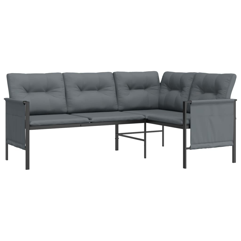 vidaXL 2 Piece Patio Lounge Set - Anthracite Steel with E-Coating and Powder Coating - Includes Cushioned Garden Corner Sofa, Coffee Table & Side Storage Bags