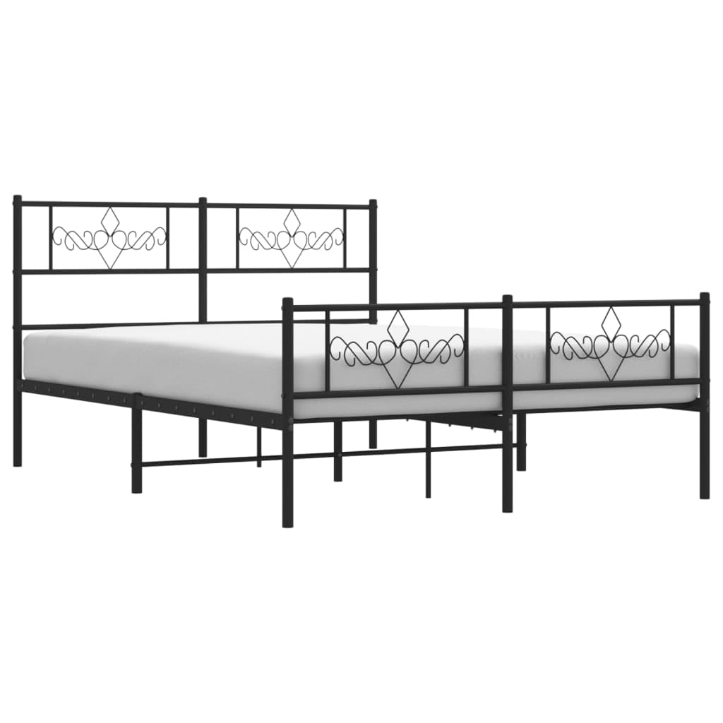 vidaXL 12 Inch Modern Black Queen Bed Frame with Headboard & Footboard, Sturdy Metal Platform Bed Frame & Slats, Extra Under Bed Storage, No Box Spring Needed, Without Mattress