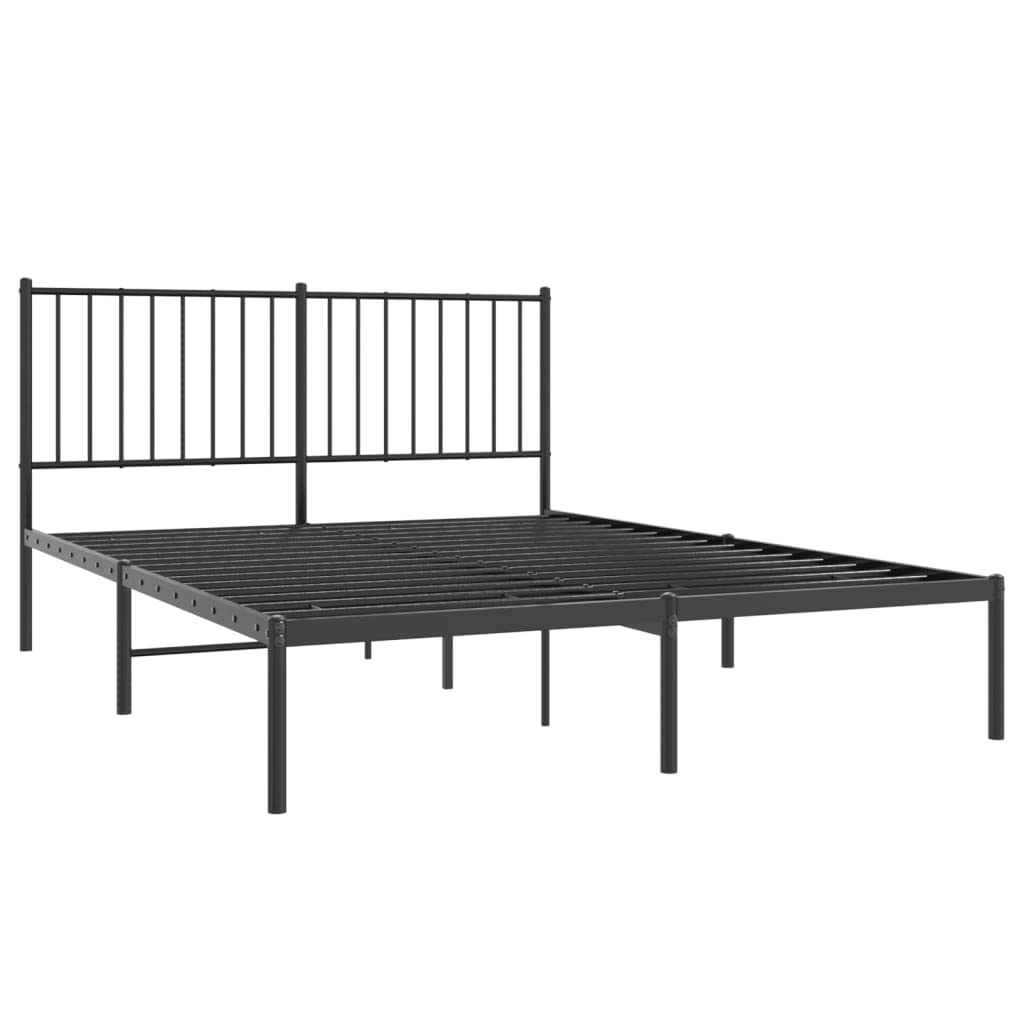 vidaXL Black Metal Bed Frame with Storage Space and Headboard, Sturdy Powder-Coated Steel, Ideal for 53.9&quot;x74.8&quot; Mattress, Provides Excellent Support, Easy Assembly