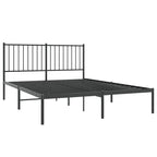 vidaXL Black Metal Bed Frame with Storage Space and Headboard, Sturdy Powder-Coated Steel, Ideal for 53.9"x74.8" Mattress, Provides Excellent Support, Easy Assembly