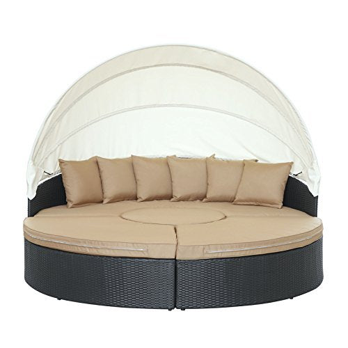 Modway Quest Wicker Rattan Outdoor Patio Canopy Sectional Daybed in Espresso Mocha