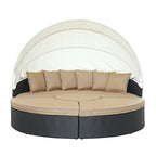 Modway Quest Wicker Rattan Outdoor Patio Canopy Sectional Daybed in Espresso Mocha