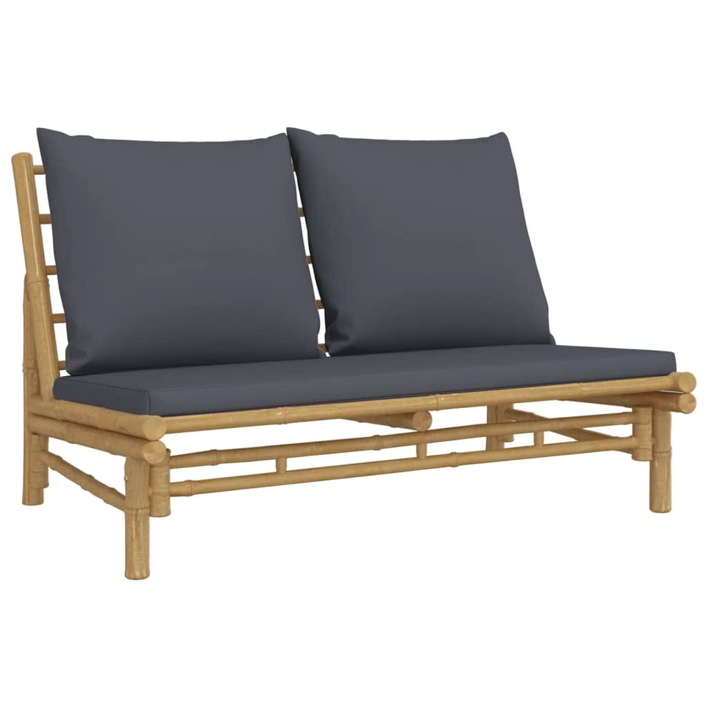 vidaXL 4 Piece Patio Lounge Set with Dark Gray Cushions - Made of Natural Bamboo, Includes Coffee Table and Bench, Modular Design for Custom Configurations, Comfortable Seating