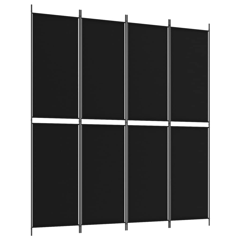'vidaXL 4-Panel Room Divider - Foldable Freestanding Partition, Black Fabric and Iron Structure, Ideal for Creating Private Spac