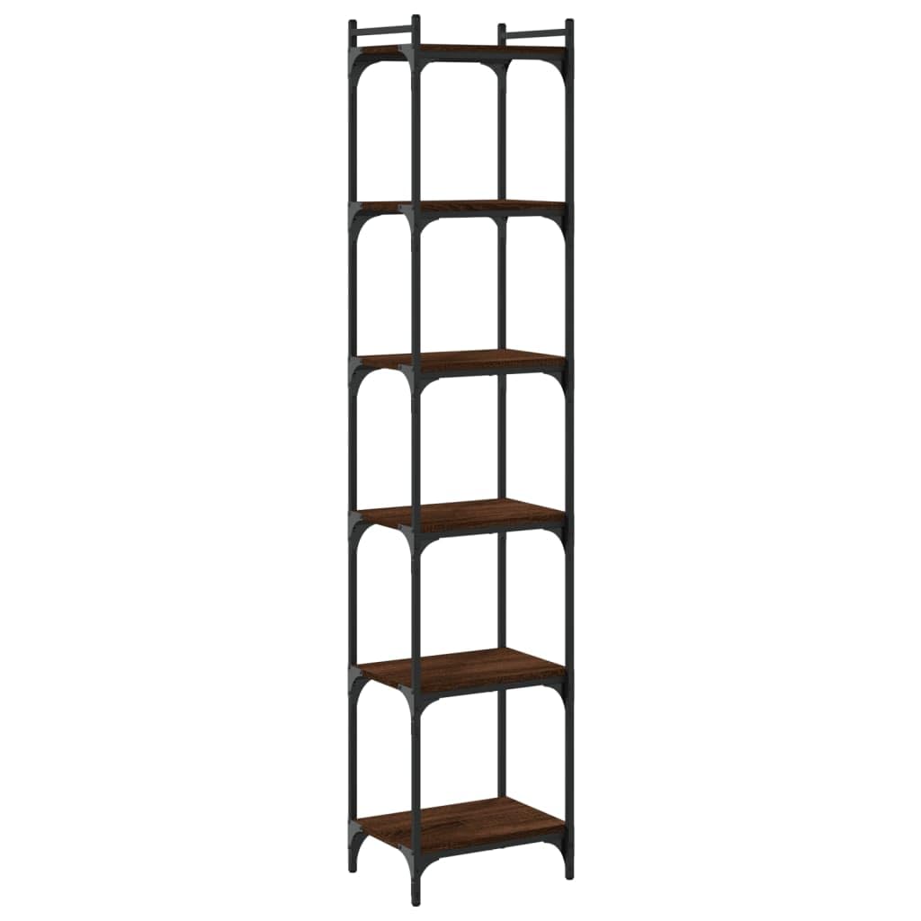 vidaXL Engineered Wood Bookcase - 6-Tier Book Rack with Adjustable Feet and Metal Frame - Brown Oak - Freestanding Shelf Storage Unit for Home or Office