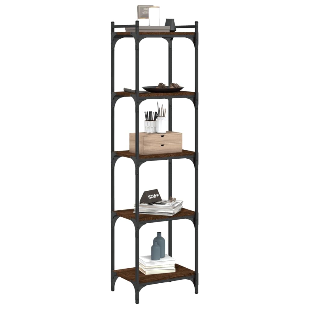 vidaXL 5-Tier Bookcase Brown Oak Engineered Wood - Practical Storage Solution for Books and Daily Essentials with Adjustable Feet and Metal Frame
