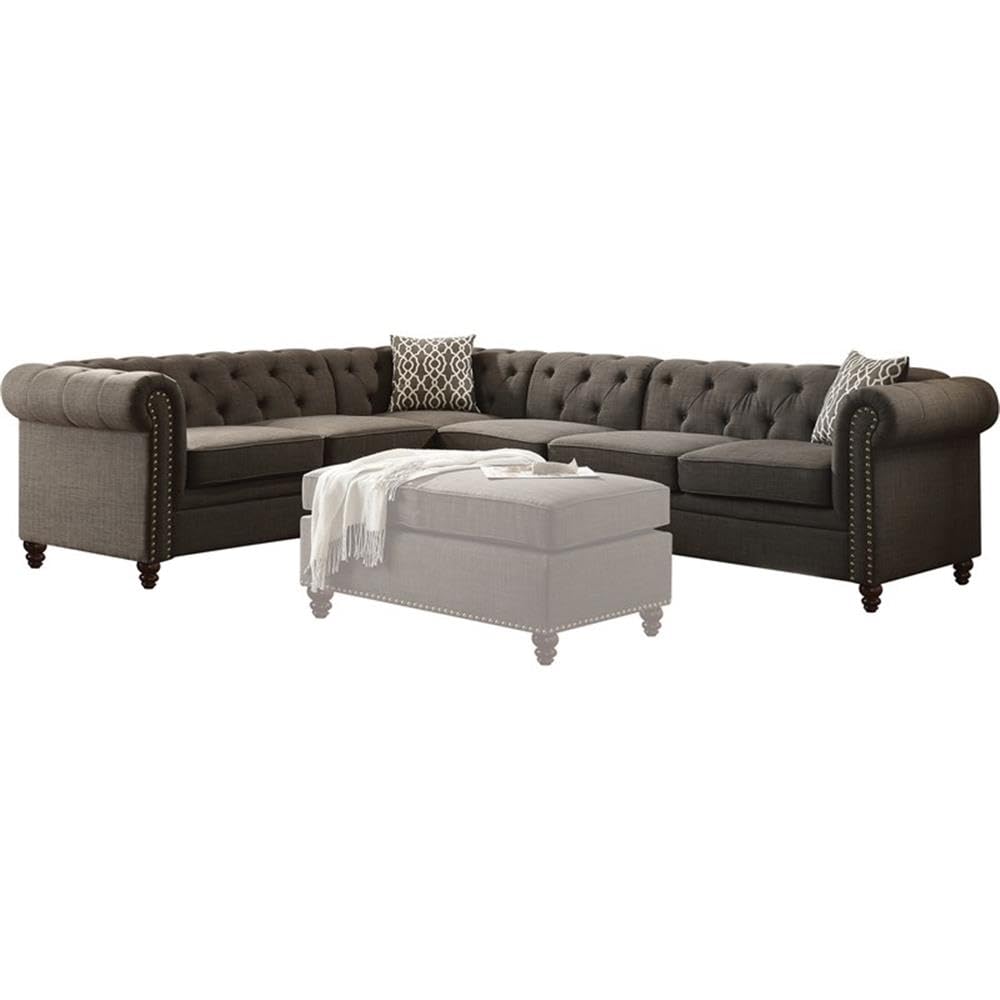 Acme Aurelia II Button Tufted Sectional Sofa with Wood Legs in Charcoal Linen