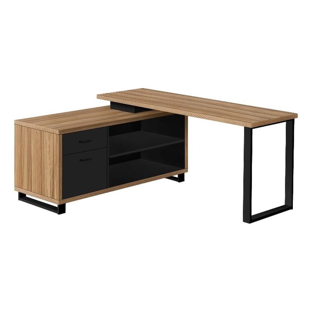Monarch Specialties I 7712 Computer Desk, Home Office, Corner, Storage Drawers, 72&quot; L, L Shape, Work, Laptop, Metal, Laminate, Brown, Black, Contemporary, Modern