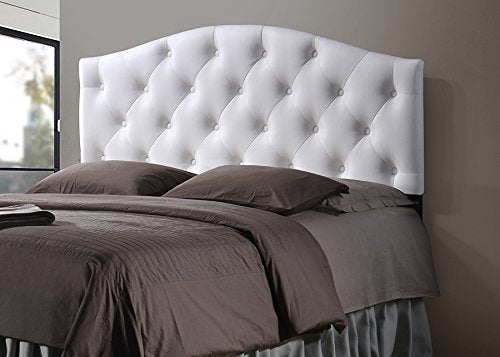 Baxton Studio Myra Modern and Contemporary Faux Leather Upholstered Button-Tufted Scalloped Headboard White/Twin