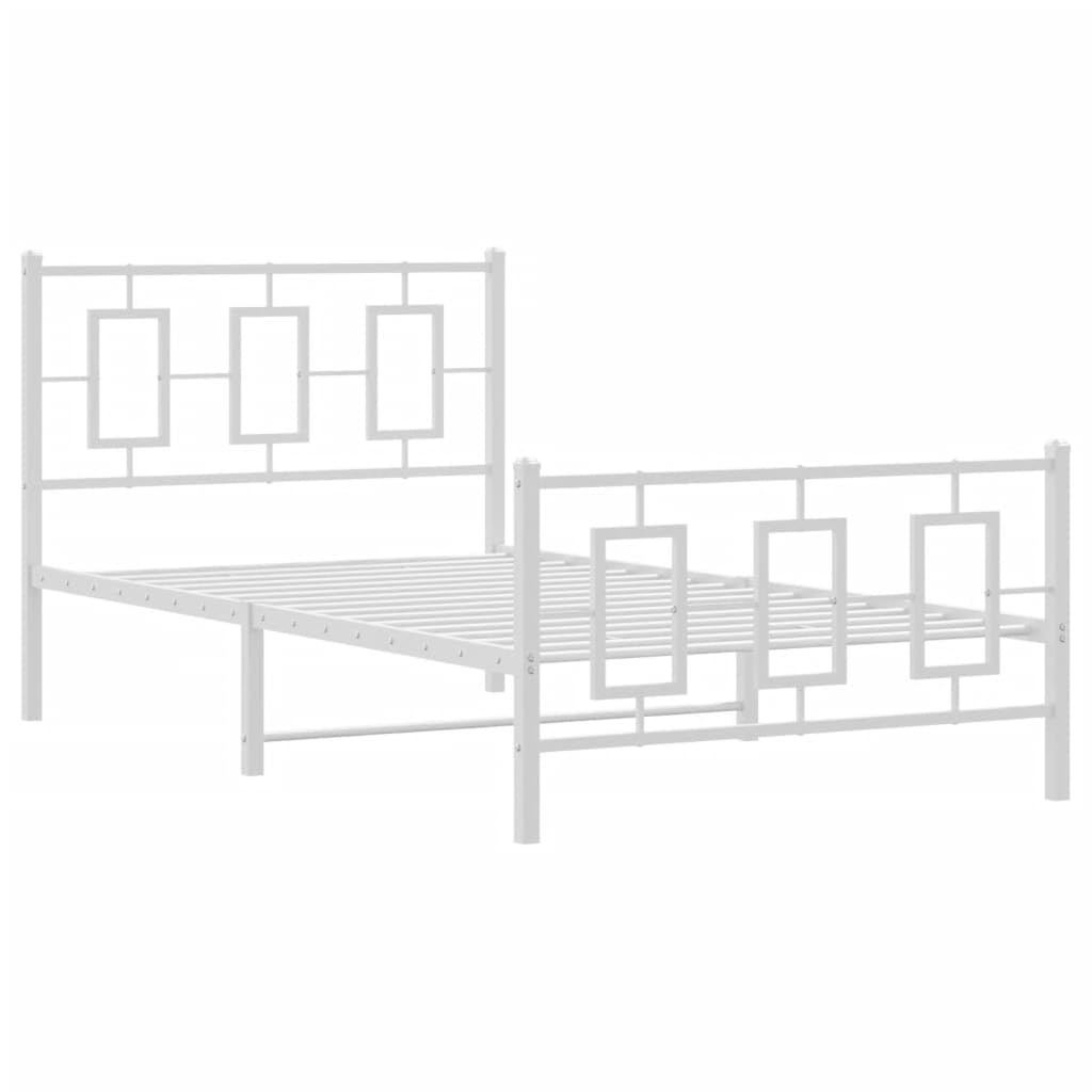vidaXL White Metal Bed Frame with Headboard/Footboard - 39.4x78.7 Single Bed for Bedroom Decor, Durable Steel Construction, Under Bed Storage