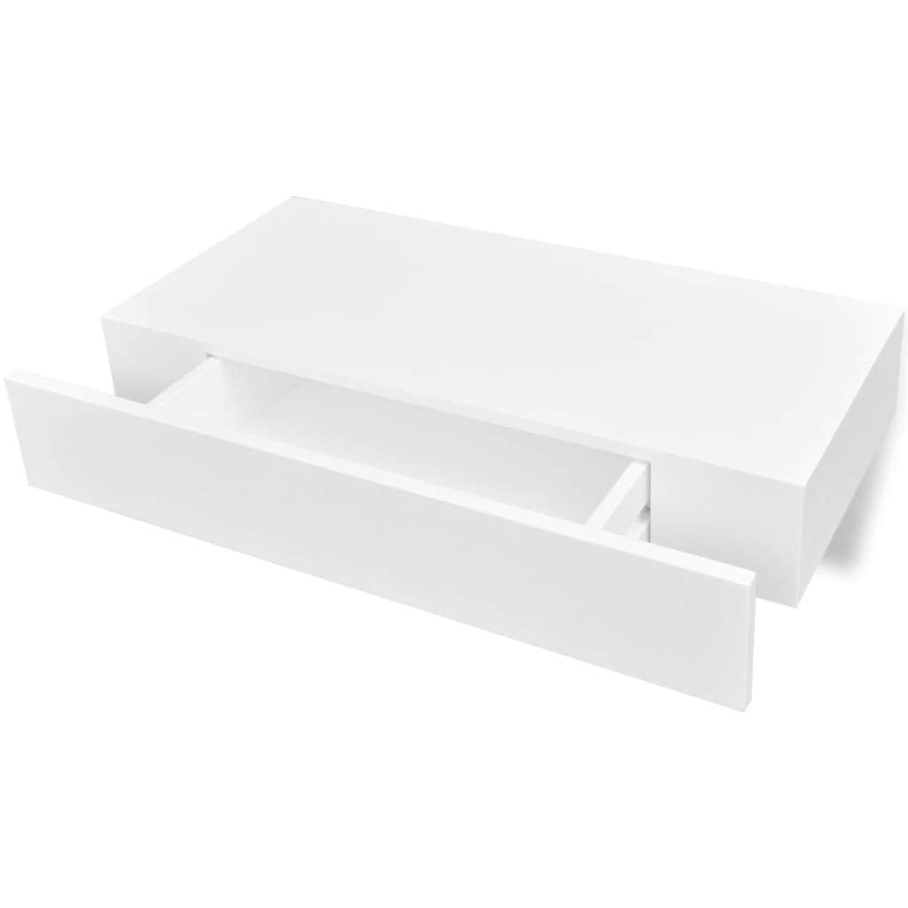 vidaXL Floating Wall Shelves with Drawers - Set of 2, Matte White, 18.9 inch - Easy Wall Mount System - Ideal for Home Decor and Storage