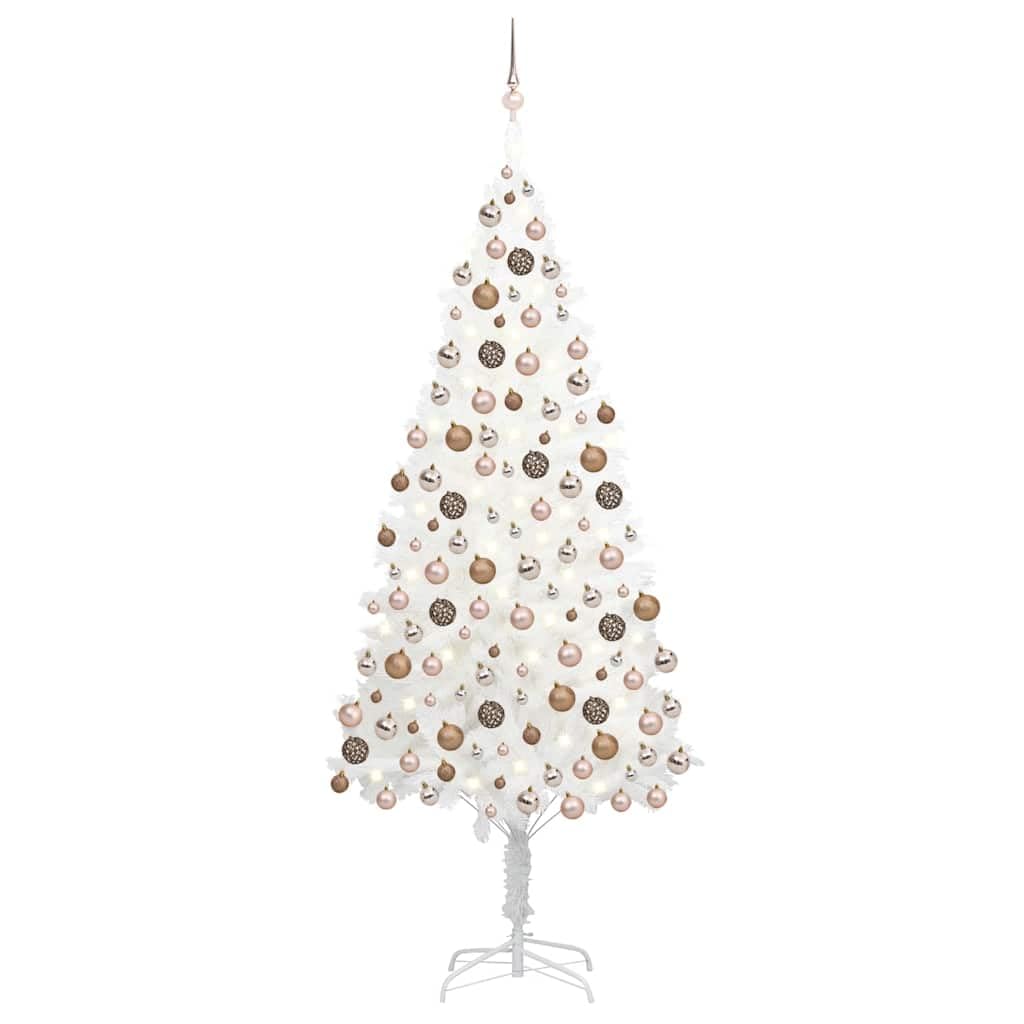 vidaXL Artificial Christmas Tree with LEDs- White, 82.7&quot; High, Complete with Stand, Rose Gold Ball Set, 1100 Branches, Energy-Efficient, Lifelike Needles, Easy Assembly - Christmas Trees Tree