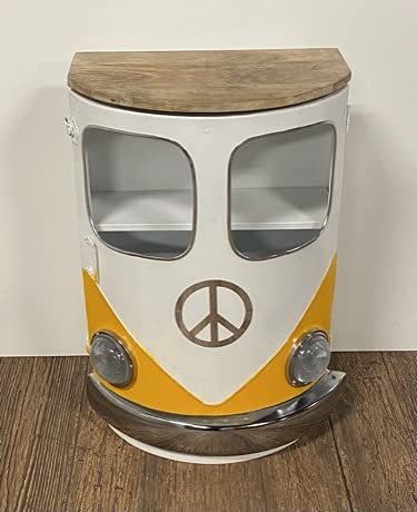 Homeroots Yellow And White Mango Wood And Metal Peace Out Yellow Retro Nightstand