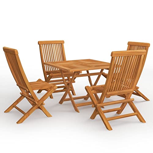 vidaXL Patio Dining Set 5 Piece, Outdoor Dining Set for Garden, Table and Chair for Balcony Dinner, Dining Table, Scandinavian Style, Solid Teak Wood