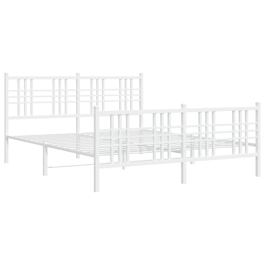 vidaXL White Metal Double Bed Frame with Headboard/Footboard - Robust Steel Slats, Center Legs, Storage Space - 59.1&quot;x78.7&quot;