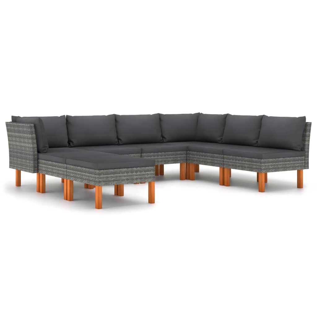 vidaXL 8 Piece Patio Lounge Set - Poly Rattan Construction with Comfy Cushions - Solid Eucalyptus Wood Legs - Weather-Resistant - Classic Gray