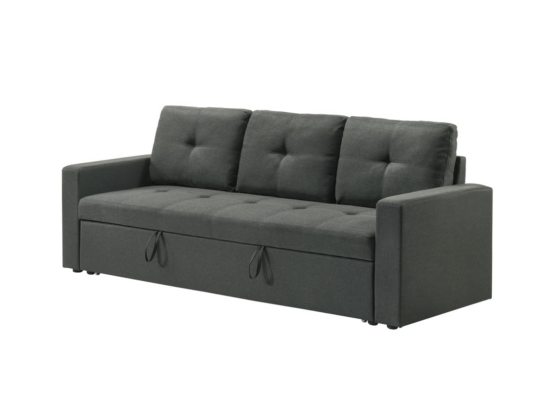 Lilola Home Burleigh 83.5" W Dark Gray Fabric Sleeper Sofa with Tufted Cushions