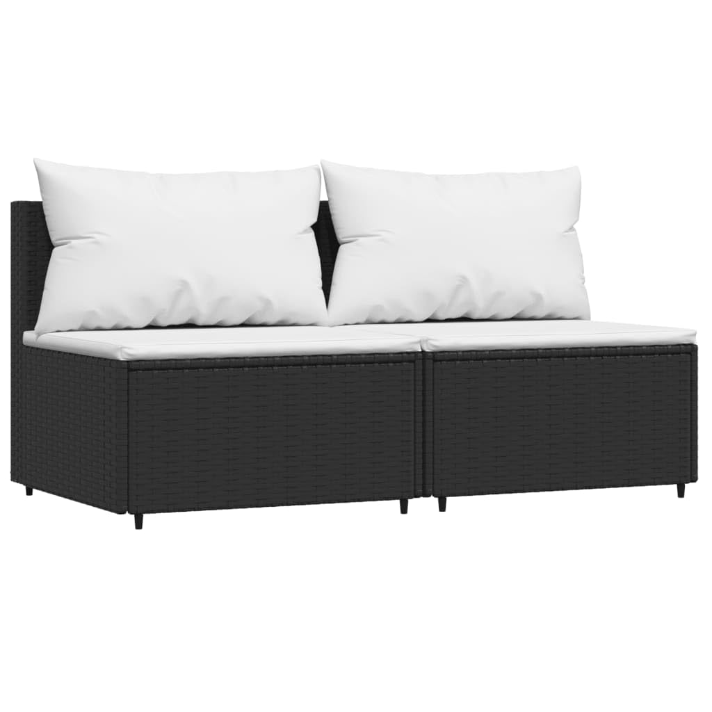 vidaXL Patio Middle Sofa - Black Poly Rattan with Cushions, Weather-Resistant, Powder-Coated Steel Frame, Modular Design, Padded Comfort, Outdoor-Only Use.