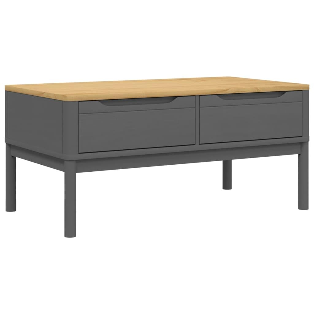 vidaXL Floro Gray Coffee Table - Solid Pine Wood, 39"x21.9"x17.7" - Modern Storage Side Table with Drawers for Living Room