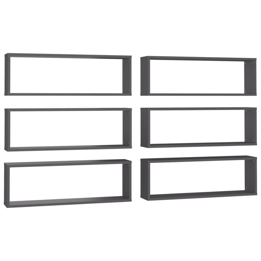 vidaXL Wall Cube Shelves 6 pcs Gray 31.5&quot;x5.9&quot;x10.4&quot; Engineered Wood