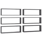 vidaXL Wall Cube Shelves 6 pcs Gray 31.5"x5.9"x10.4" Engineered Wood