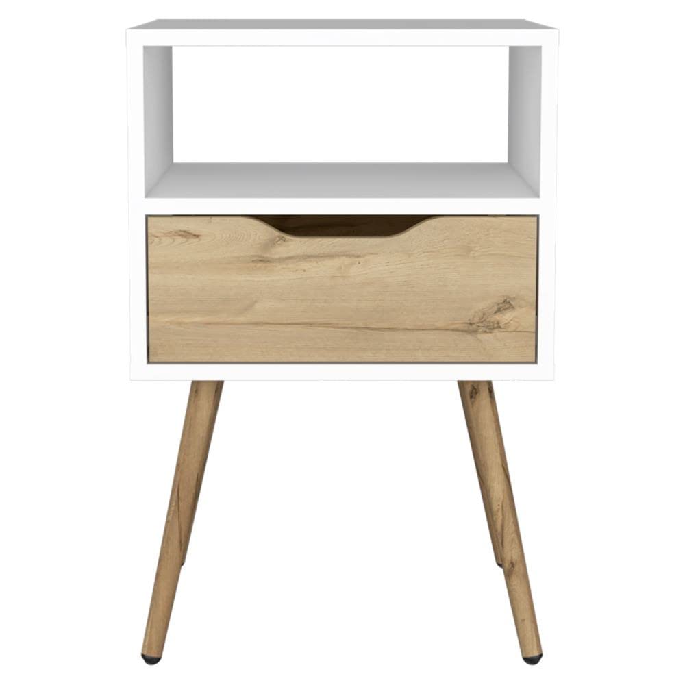 HomeRoots White-Light Oak Modern White and Light Oak Bedroom Nightstand