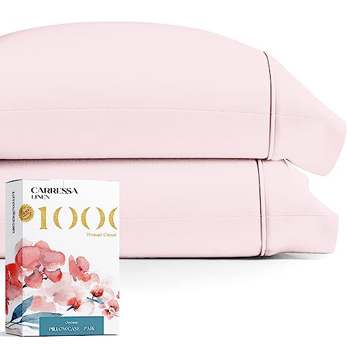 1000 Thread Count Egyptian Cotton Pillow Cases, Blush Queen Pillowcase Set Of 2, Longstaple Combed Pure Natural Cotton Pillows F