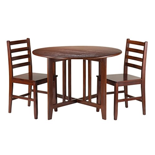 Ergode Harrington Drop Leaf High Table Set | Solid Wood | Walnut Finish | 39.37" W x 31.5" D x 36.22" H | Includes 2 Stools | Fully Assembled (94356-VV)