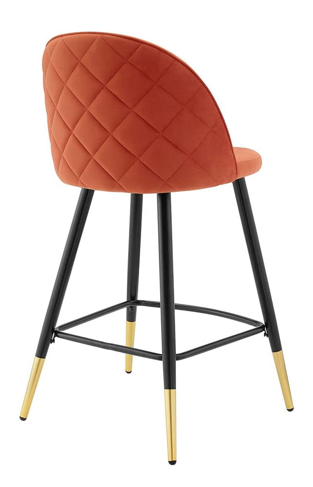 Modway Cordial Performance Velvet Dining Counter Stools in Orange - Set of 2
