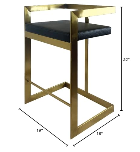 Neos Modern Furniture Bar Chair, 26&quot;, Black Cushion, Gold Base
