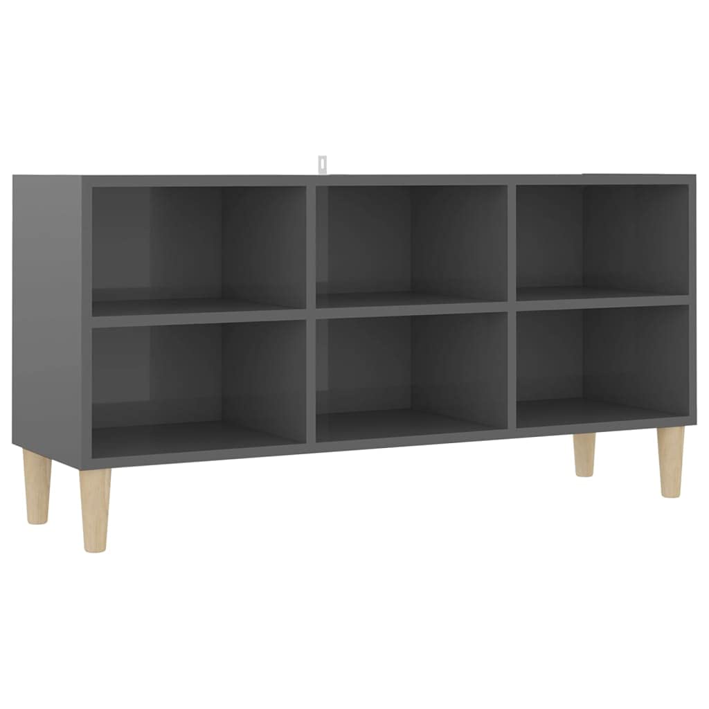 vidaXL TV Stand, TV Unit for Living Room, Sideboard with Solid Wood Legs, Entertainment Center Media Unit Cupboard, Scandinavian, High Gloss Gray