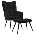 vidaXL Black Velvet Relaxing Chair with a Stool – Modern Designed, Comfortable Seating with Steel Frame