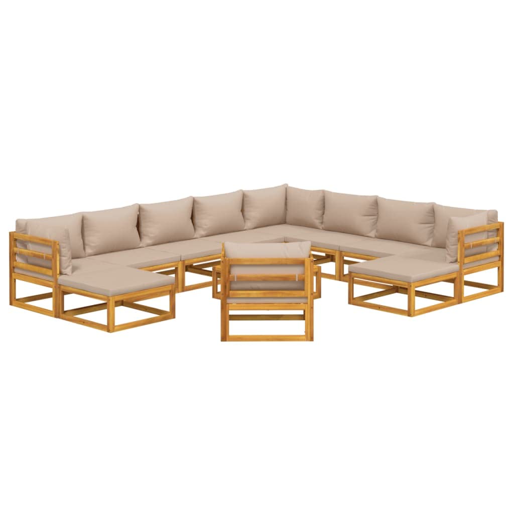 vidaXL 12 Piece Patio Lounge Set with Taupe Cushions Solid Wood